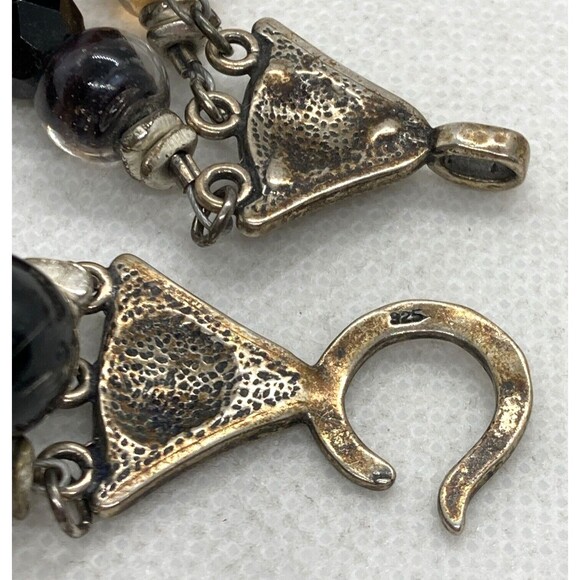 Vintage 3-Strand Art Glass Beads Beaded Bracelet Sterling 925 Silver 8.5'' 58g - Picture 7 of 8